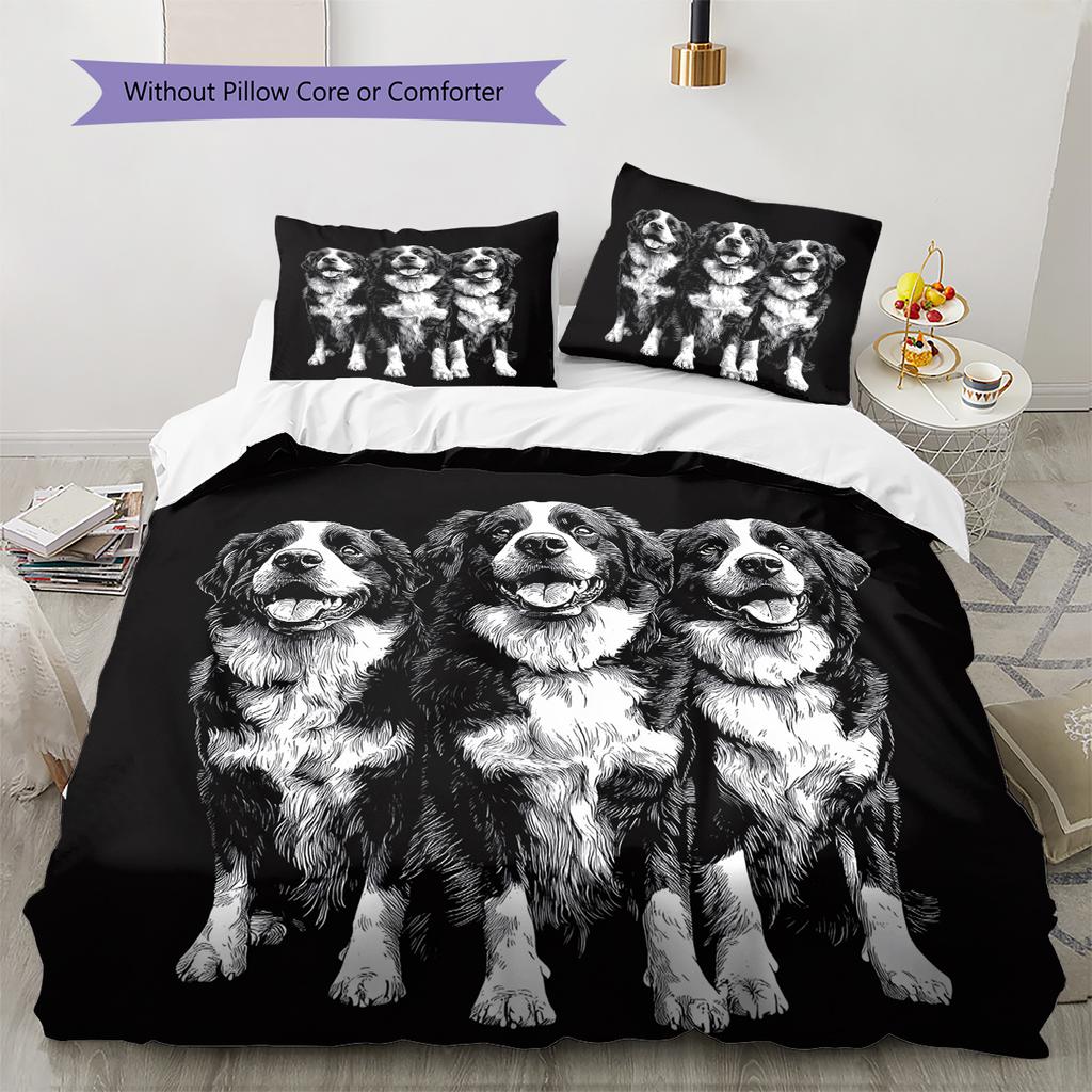 Black Bernese Mountain Dog Pattern Bedding Home Decoration Birthday Gift (1 * duvet cover + 2 * pillowcase, without core)