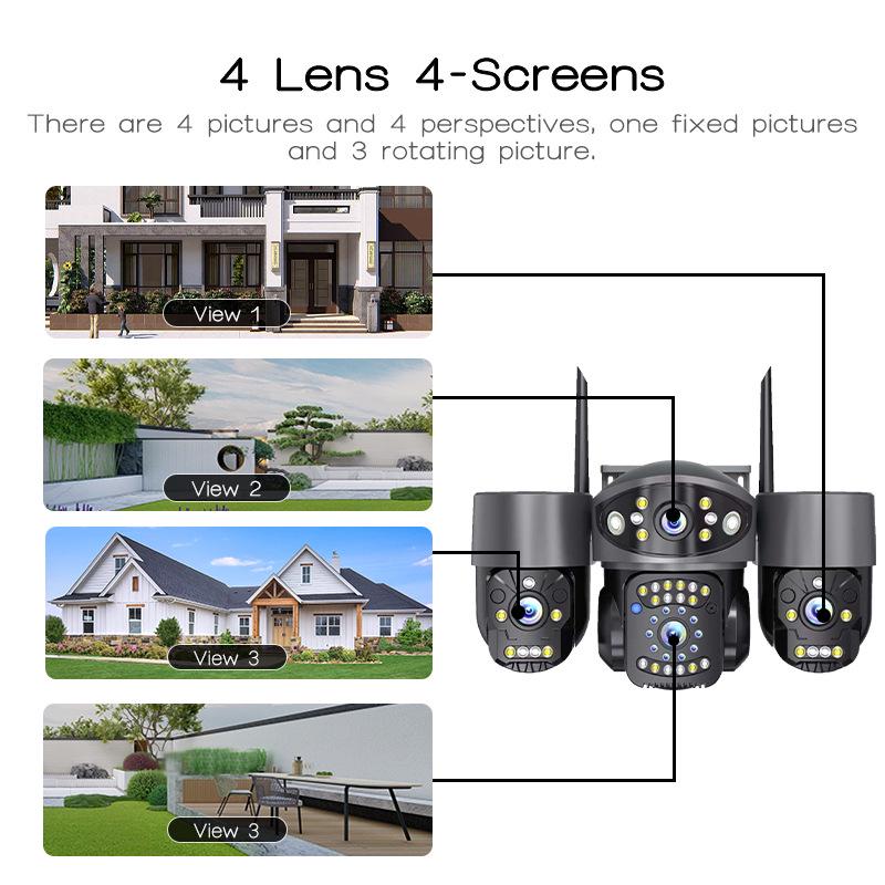 

4-Lens Wireless Outdoor Surveillance Camera with 360° View, Night Vision, 4G Connectivity, Smart HD Monitoring 4-lens [WiFi]