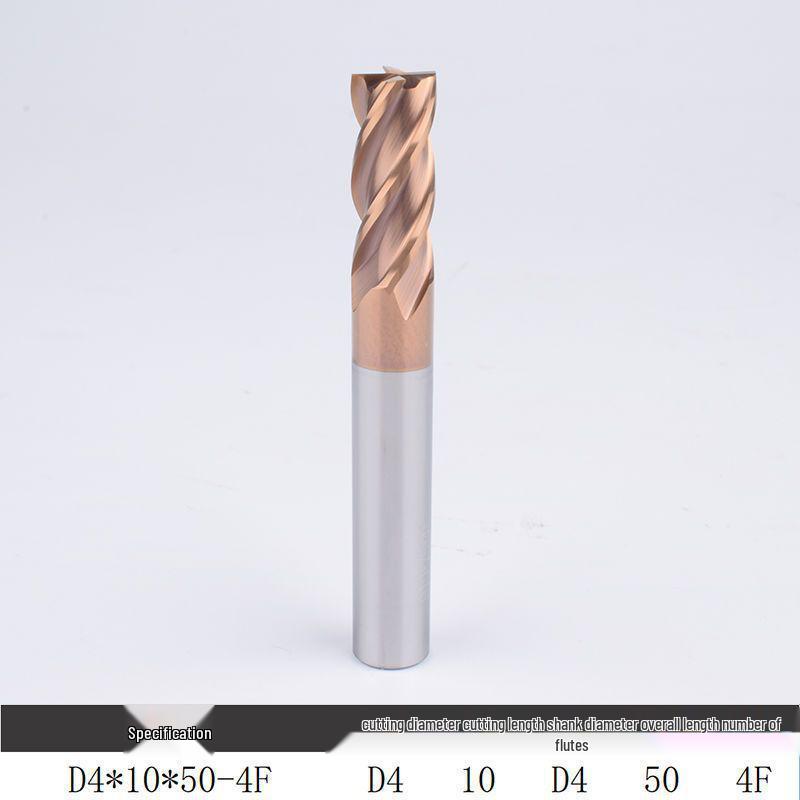 55° Tungsten Steel 4-Flute End Mill, Hard Alloy Coated, CNC Flat Bottom Tool