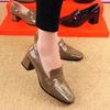 Soft leather single shoes medium heel 2025 spring new patent leather glossy square head fashionable versatile square heel deep mouth small leather sh
