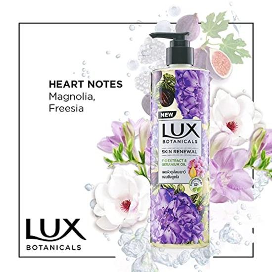 Lux Botanicals Skin Renewal Body Wash with Geranium Oil & Fig Extract for Women, 100% Natural Extracts& Glowing Skin, No Parabens, 450 Ml