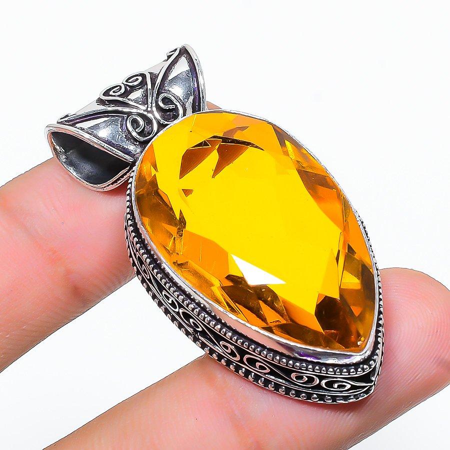 

Vintage Citrine Gemstone Handmade Ethnic Jewelry Pendant 1.85 SR-7949