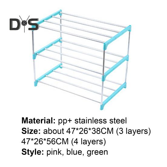 HOW-E 3/4 Layers Shoe Rack Assembled Easy Installation Stainless Steel Household Slipper Storage Shelf
