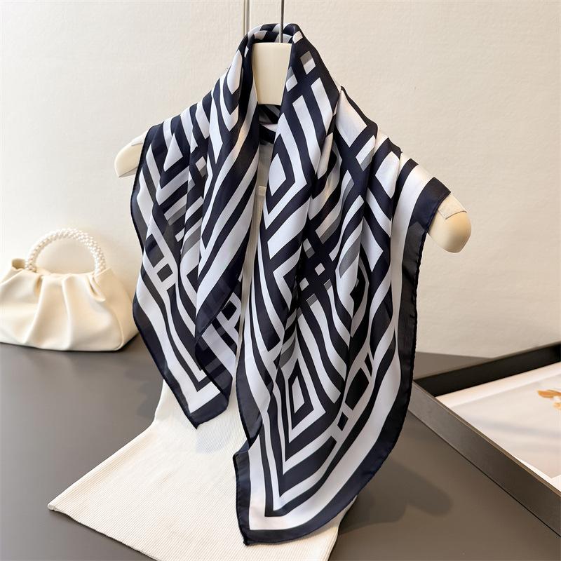 70cm Square Stripe Printed Women Scarf Silk Satin Spring Summer Scarves Shawl Designer Headband Hijab Bandana Wrap Bufanda Lady