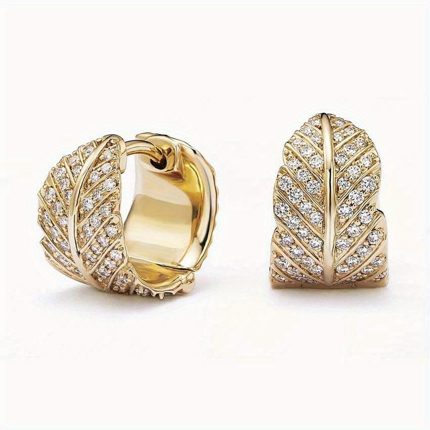 Funkelnde Blattförmige Synthetische Zirkonia Creolen Ohrringe Damen Elegante Vergoldete Bankett Urlaubs Schmuck Accessoires