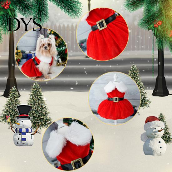 Washable Puppy Outfit for Maltese Christmas Velvet Dog Dress, Red Festive Dress with Fleece Collar, Cute Sleeveless Clothing Small Pets Cozy