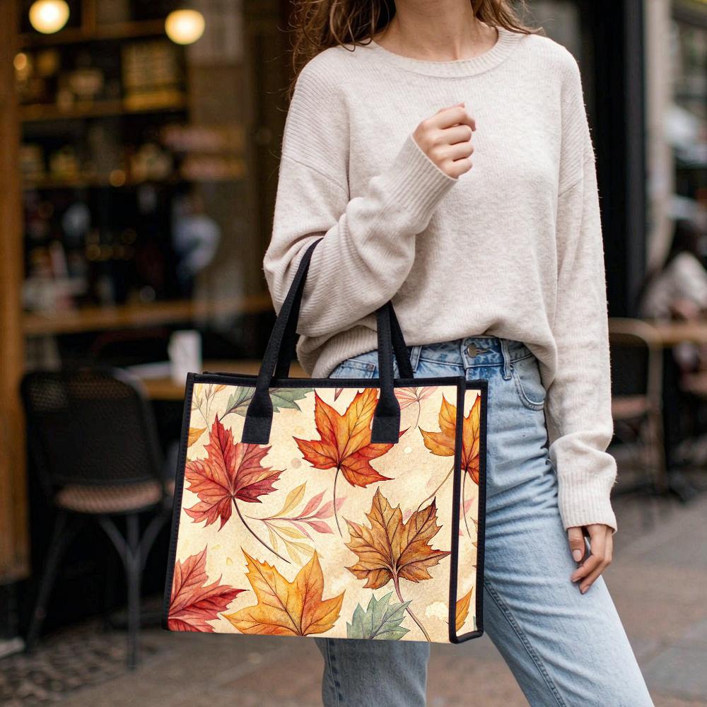 Fall Maple Leaf Print Tote Bag Fashion Large Capacity Portable Casual Daily Shoulder Handbag