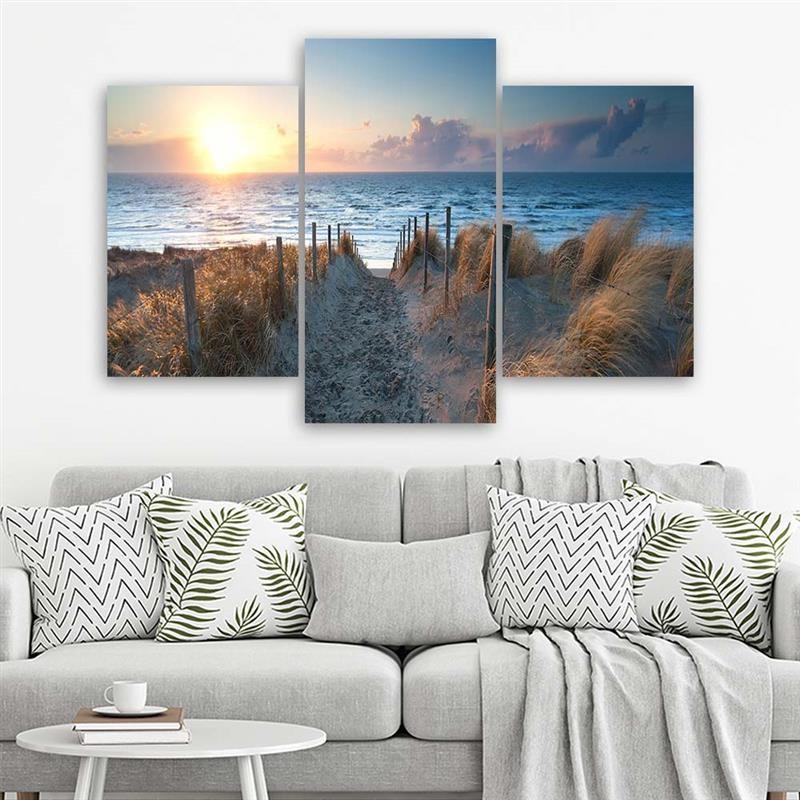 Three Piece Picture Canvas Print Sea At Sunset