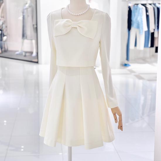 Shatin Satin Back-Slit Ribbon-Point Dress