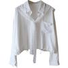 [Bi Zheng] 2025 Spring Korean Style Striped Short Long Sleeve Shirt with Lace Shawl for Women