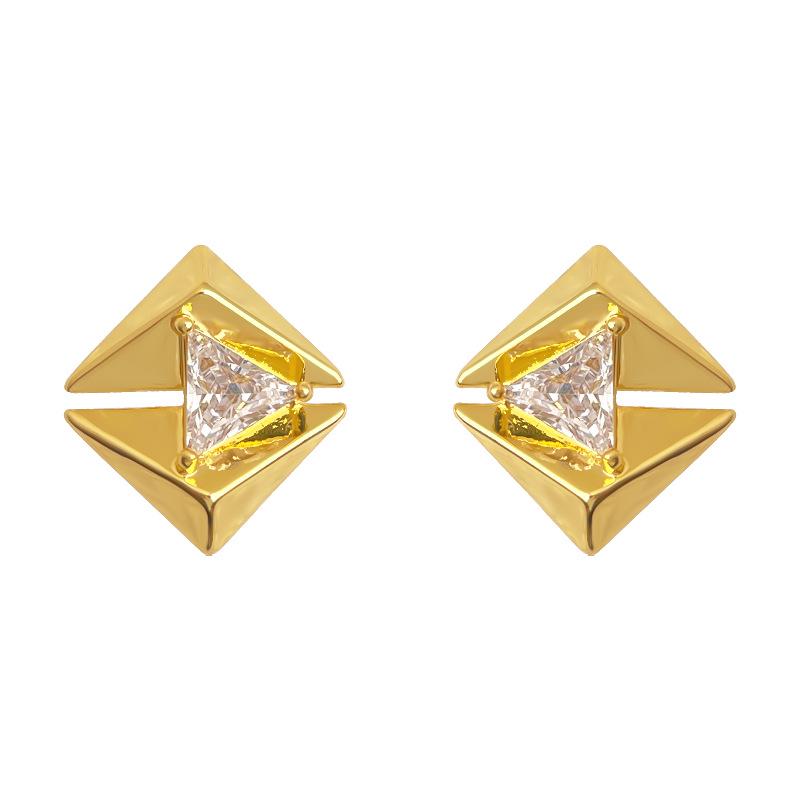 18K Gold Geometric Zircon Square Stud Earrings - High-End Fashion for Women