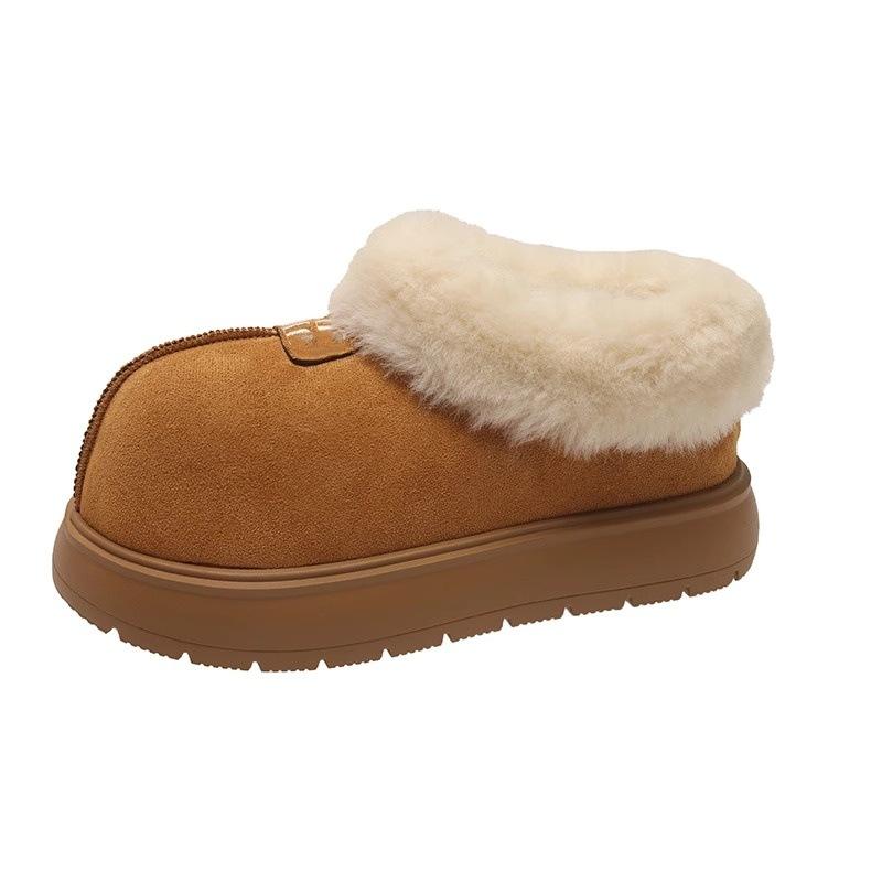Winter velvet snow cotton retro ugly cute women's shoes frosted fur shoes boots one pedal thin big head bread shoes
