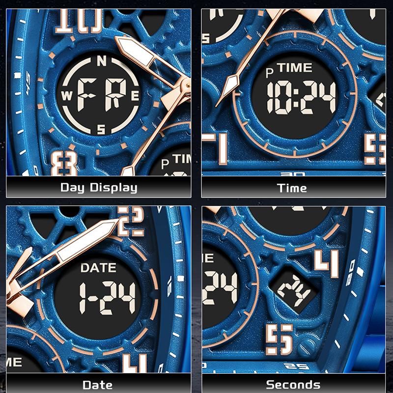 FOXBOX Top Brand Luxury Watches Men's Sports Clock Dual Display Man Watch Chronograph Luminous Silicone Quartz Watches for Men