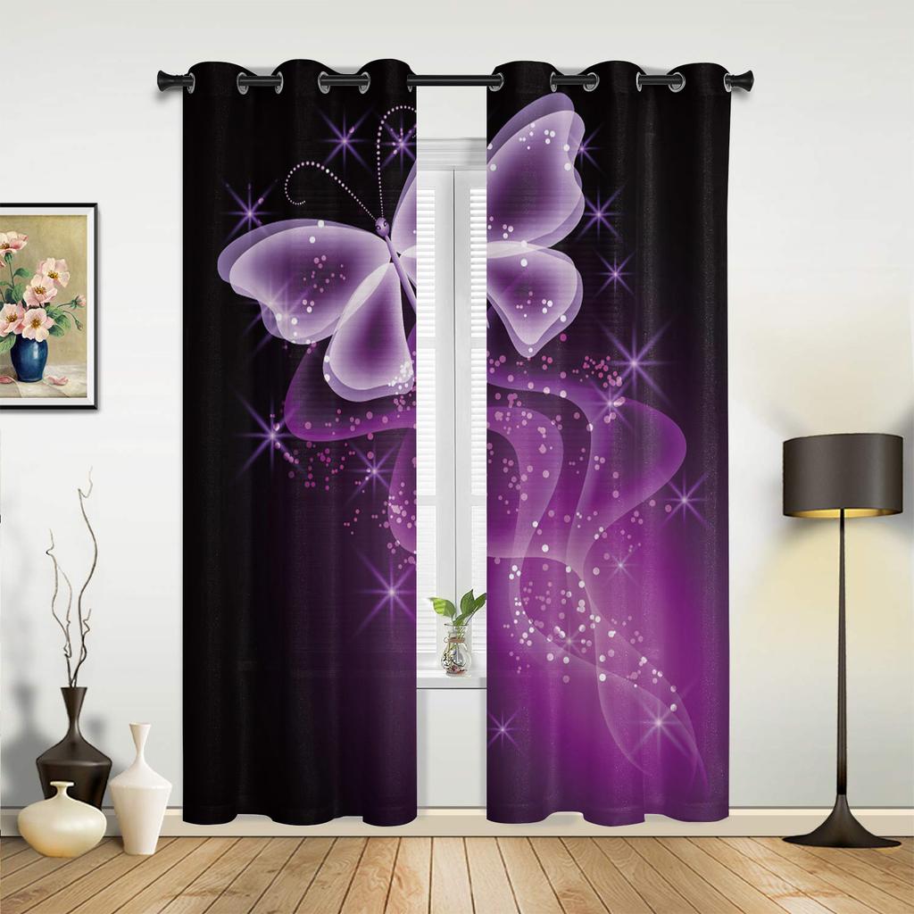 Modern Window Curtains for Living Room Purple Butterfly Beautiful Curtains for Child Bedroom Kitchen Decor Blinds Drapes