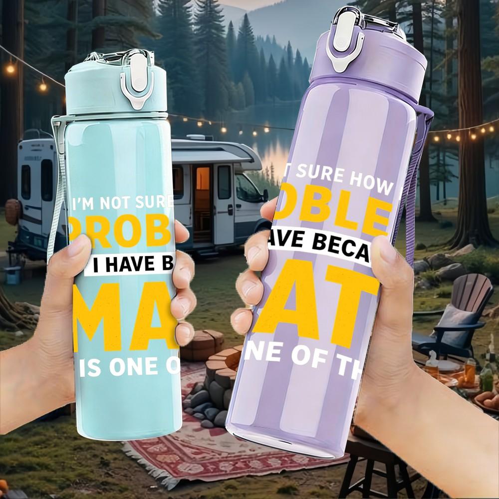 1PC Problems I Don’t Have Math Slogan Print 750ml Color Plastic Sports Water Bottle Leakproof Flip Straw Lid Suitable for Sports Office Home Use