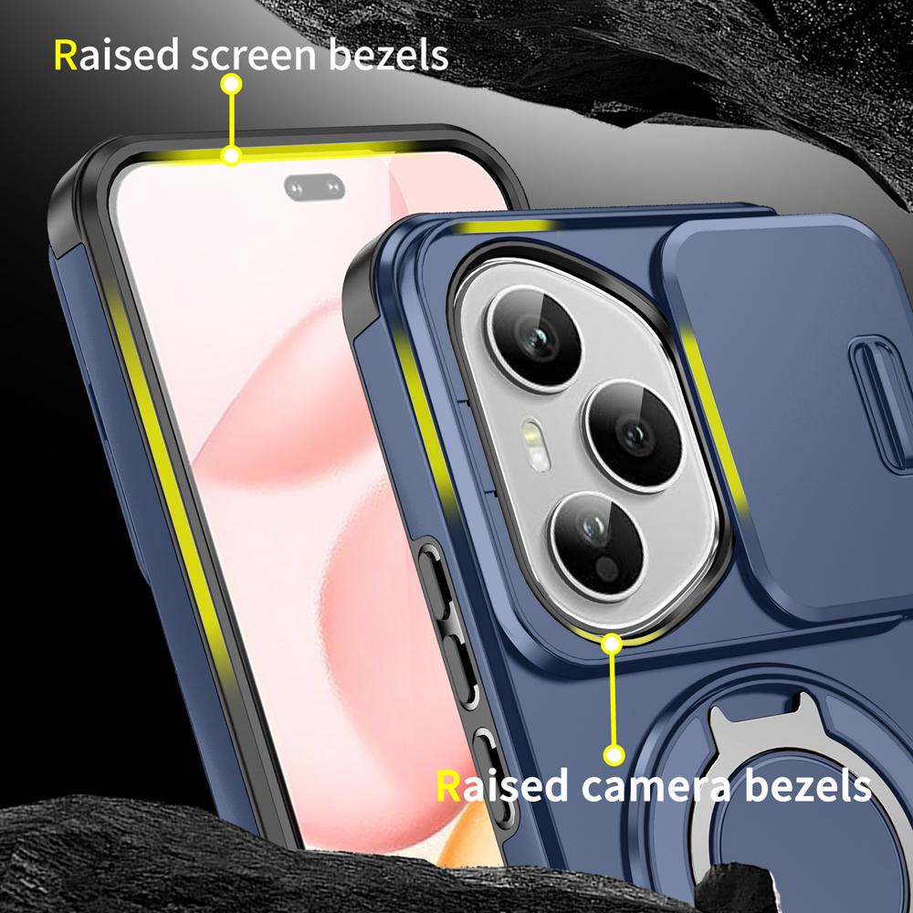 KEYSION 360° Ringständer Handyhülle für HONOR 400 Pro 5G Schiebkamera Schutz Magnetische Stoßfeste Rückabdeckung für Honor 400 5G