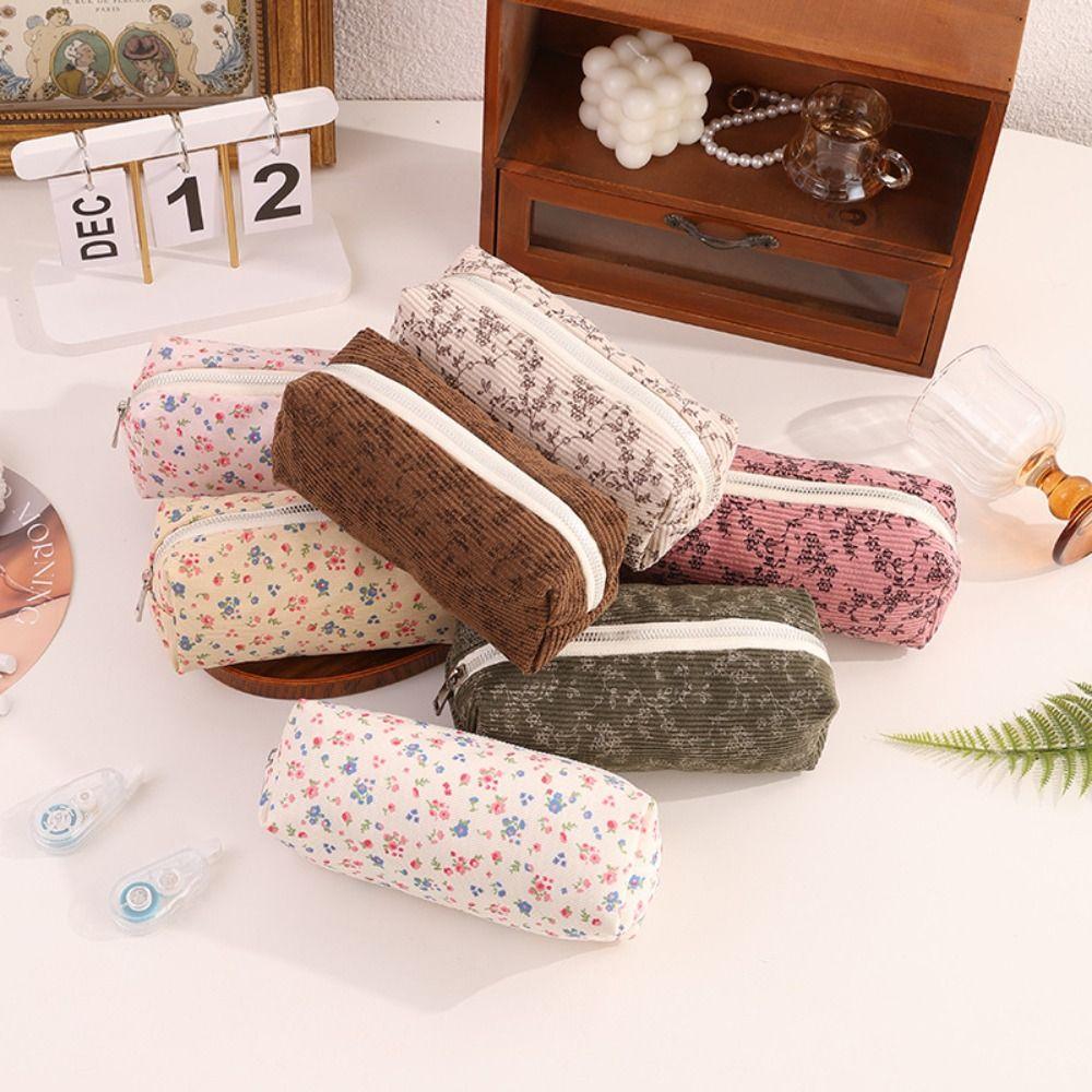 High Quality Fresh Floral Pen Bag Portable Multifunctional Pencil Case Large Capacity Stationery Organizer School Office