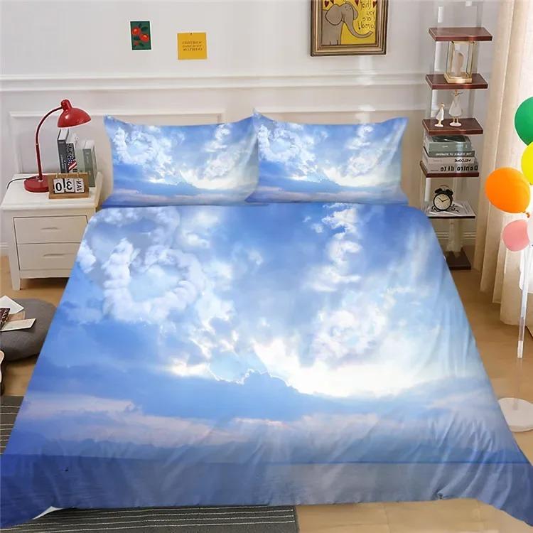 Cloud Sky Duvet Cover Set King/Queen Size,pink Blue-green Beautiful Natural Scenery Soft Bedding Set for Kids Teens Adults Girls