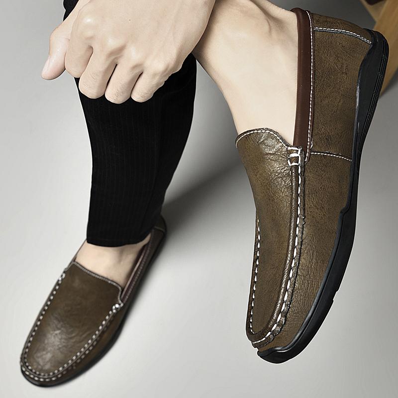 Fashion Summer Moccasin Soft Bottom Comfort Loafers Slip-on Shoes Luxury Brand Men Light Business Genuine Leather Shoes Men Simple Shoes
