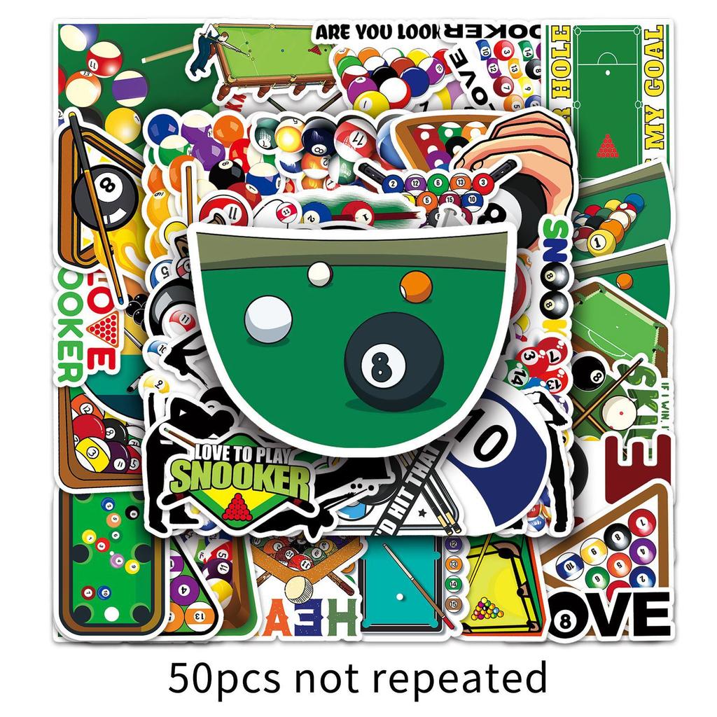 50pcs Waterproof Billiards & Sports Graffiti Stickers for Skateboards, Phone Cases, and Luggage.