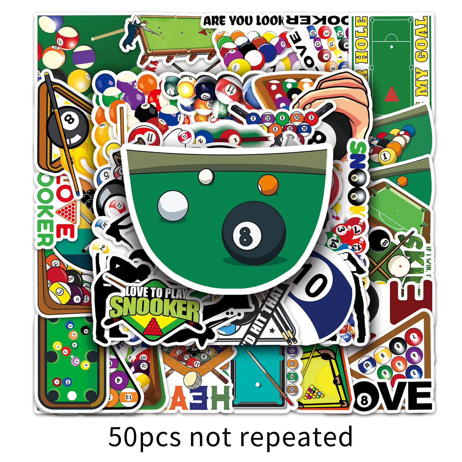 Billiards Sports Waterproof Stickers - 50-Pack for Luggage, Scooter, Tablet, and Planner Decoration.