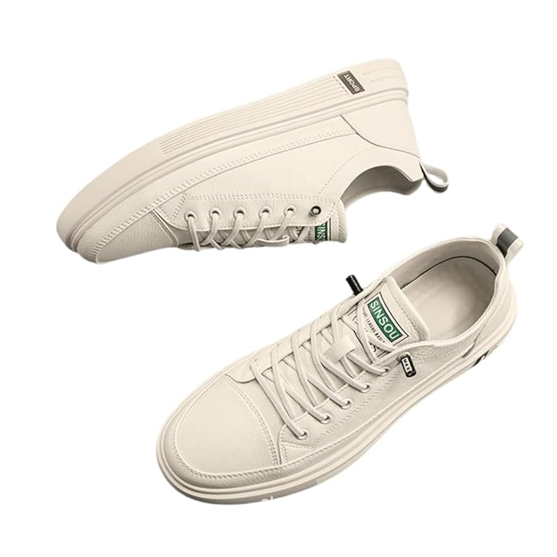 

[Fuji-cellar] sneakers men s untied shoelaces slip-ons platform low cut walking shoes anti-slip breathable lightweight Fashionable (beige, 26.0 cm)