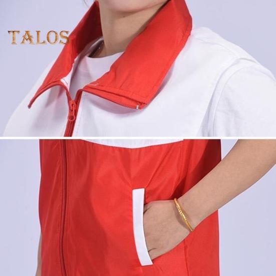 Volunteer Vest Bright Color-Blocked Design Lapel Sleeveless Zipper Placket Waistcoat Loose Fit Pockets Charity Uniform Group Vest