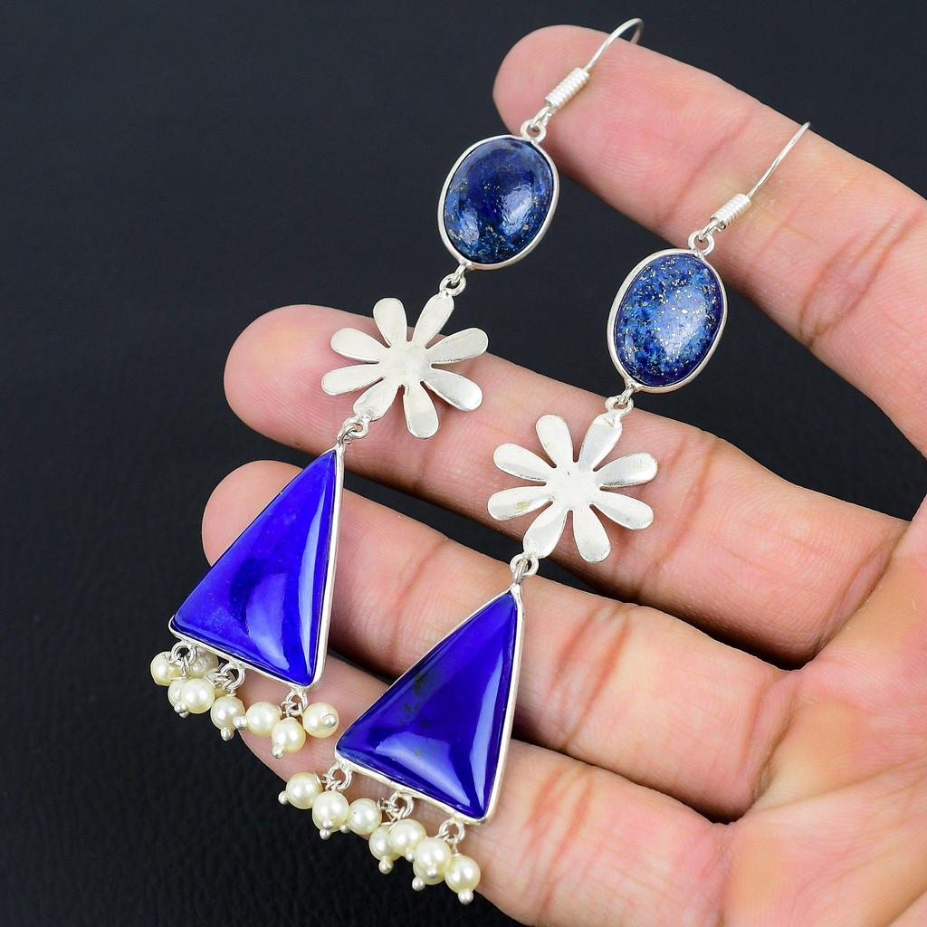 Daughters Day Sale Natural Lapis Lazuli Drop Earrings Jewelry Sterling Silver