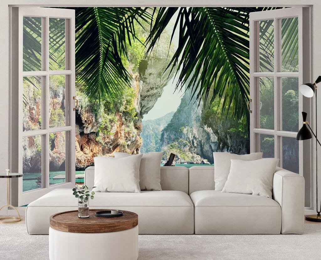 Wallpaper Window View Tropical Paradise Bay
