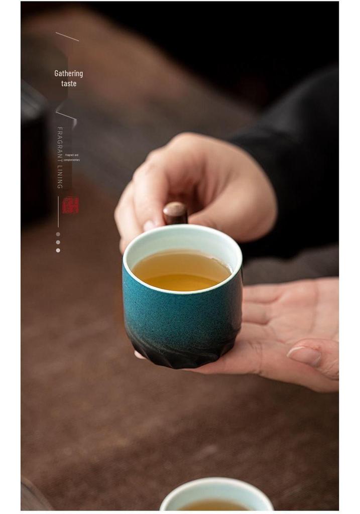 Exquisite Ceramic Tea & Coffee Cup with Wooden Handle - Gradient Glaze, Gift Box Set