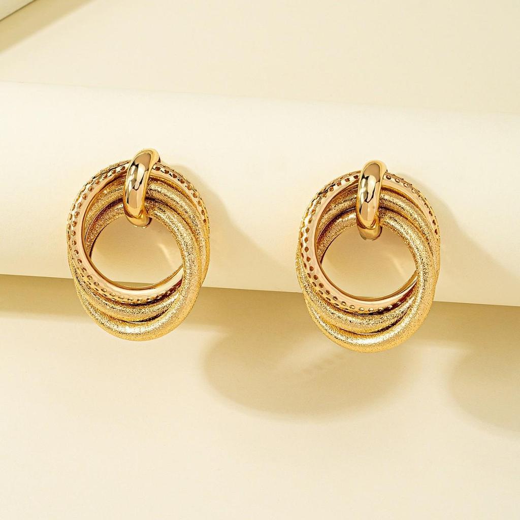 Gold-Plated Double-Layer Circle Stud Earrings for Women - Stylish and Popular Design