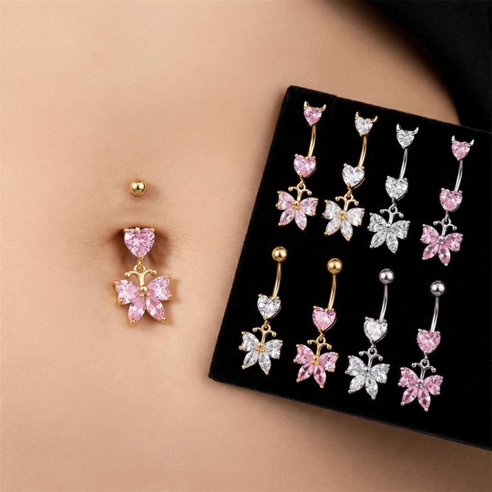 Elegant Navel Piercing Rings Zircon Belly Clicked Piercing Butterfly Belly Button Rings Daily