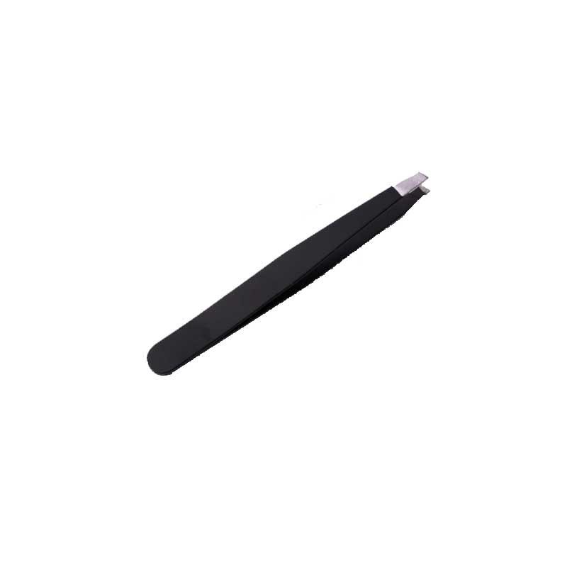 4-Piece Stainless Steel Black Tweezer Set for Eyebrows and Hair Removal with Storage Case