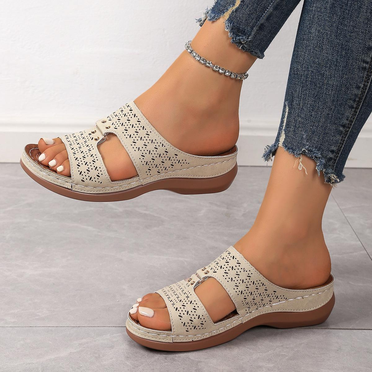 Wedge sandals summer new large size casual word hollow Roman sandals 35