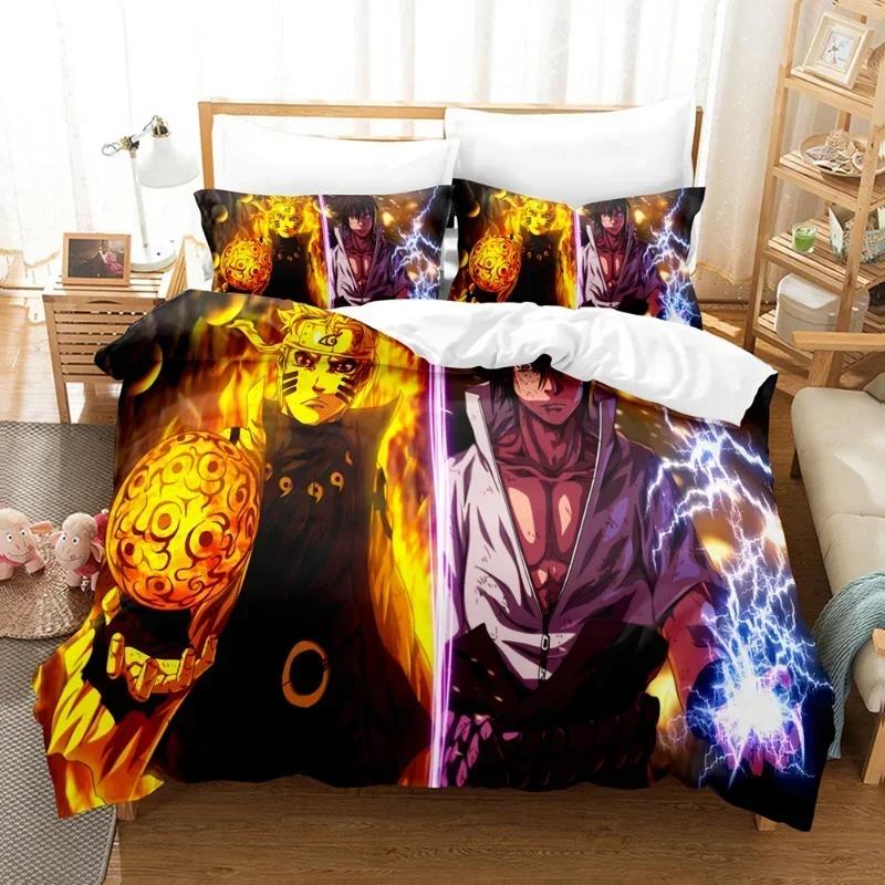 Naruto Bedding Set Quilt Cover Uchiha Sasuke Pillowcase Anime Kakashi Decor Bed Spead Bedroom Duvet Cover Bedding Suit Kids Gift