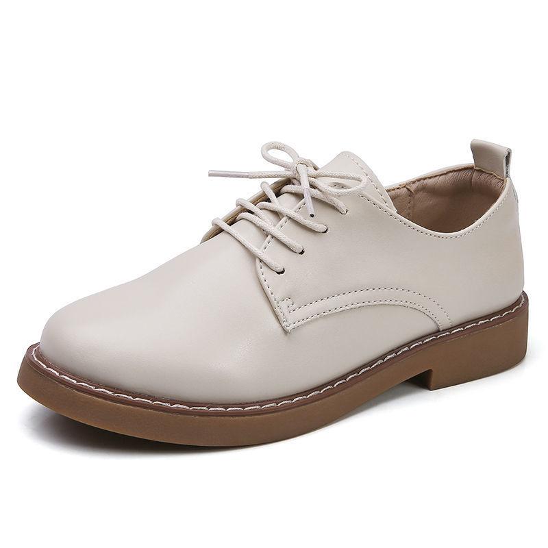 Black Work Shoes Women's Flat-bottomed Casual and Comfortable Oxford Shoes Versatile Lace-up Soft-soled Single Shoes Women's British Style Small Leath