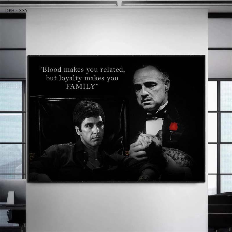 Tony Montana and Don Vito Corleone Quotes Canvas Poster Scarface and Godfather Movie Character Canvas Painting Home Decor