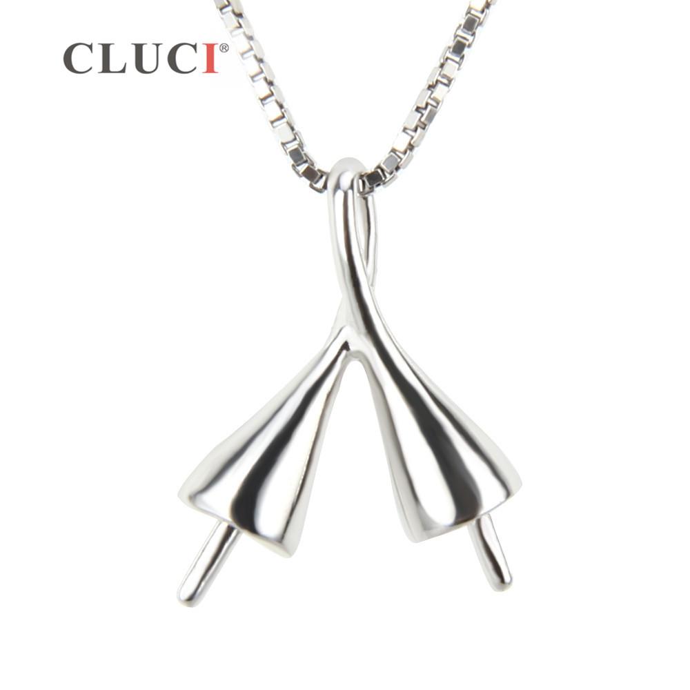 

CLUCI Simple 925 Sterling Silver Pendant Accessories With Twins Pearls Mounting Jewelry for Women SP136SB серебряный