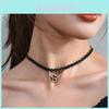 Elegant Punk Style Black Titanium Steel Choker Necklace With Rose Floral Design