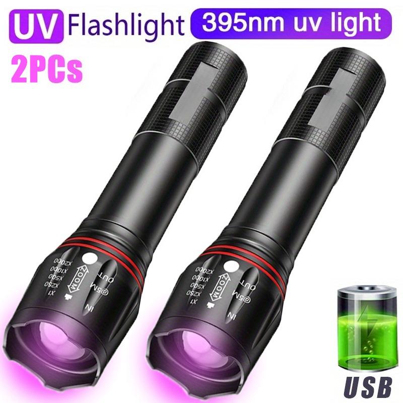 395nm T6 LED UV Flashlight Rechargeable Zoom Torch Light for Ink Dryer Money Fluorescer Detector UV Oil Curing Purple Light