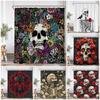 Skull Halloween Shower Curtain Happy Halloween Funny Skeleton Rose Floral Bathroom Decor Polyester Fabric Bath Curtain with Hook