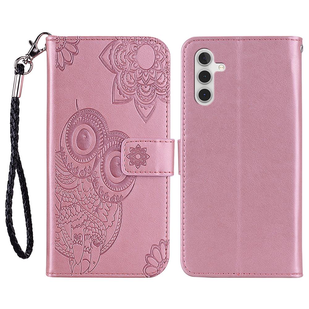 For Samsung Galaxy S24 FE Case Owl Flower Imprinted Leather Cover Wallet with Strap