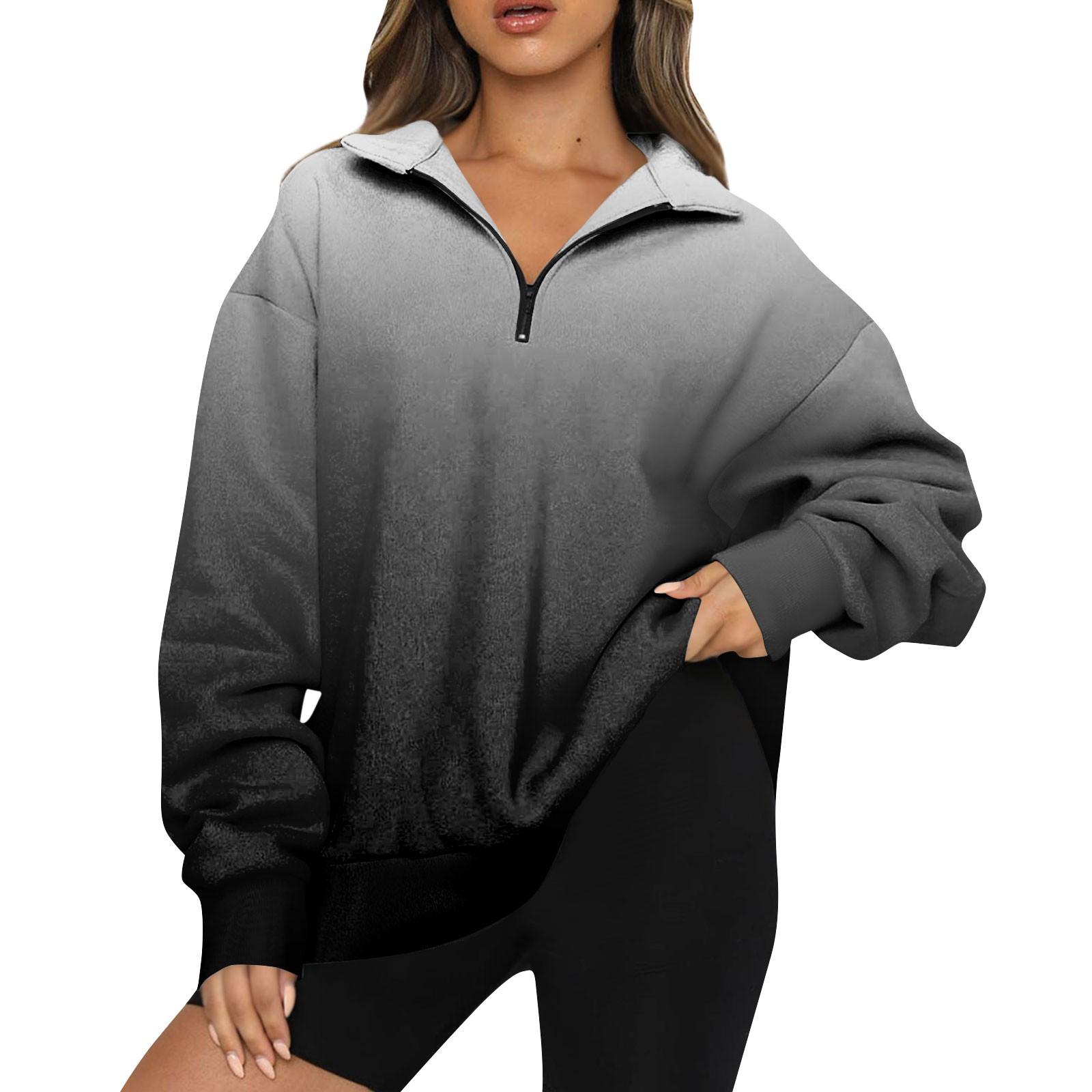 Women s Gradient Zip-Up Pullover Sweatshirt, Long Sleeve Casual Loose Fit, Stylish Comfort XXL чёрный