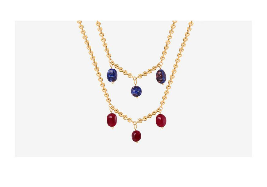 Elegante Collar con Colgante de Lapislázuli y Ágata en Acero de Titanio Chapado en Oro de 18 Quilates