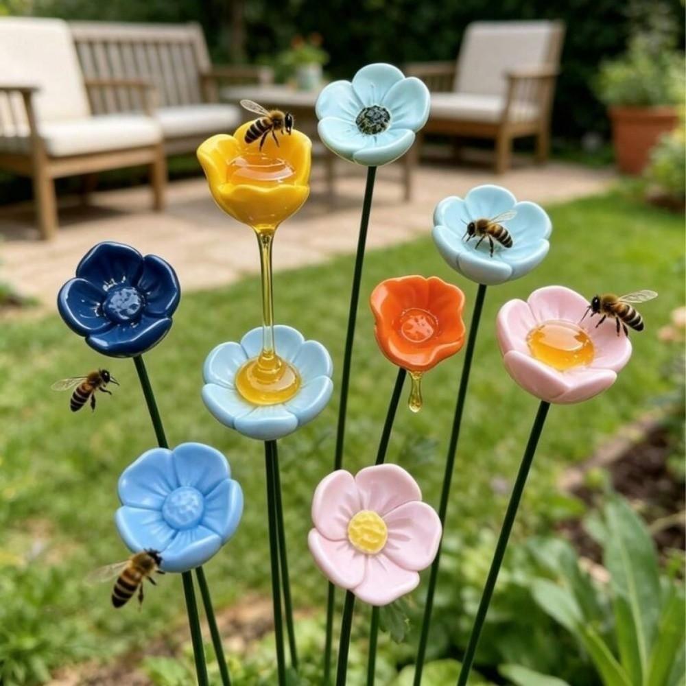 Colorful Insect Drinking Cup Flower Shape Garden Decoration Bee Watering Station Household