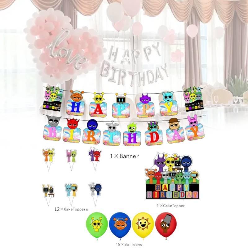 Festive Incredibox Sprunki Birthday Party Decoration Set With Colorful Balloons And Banners