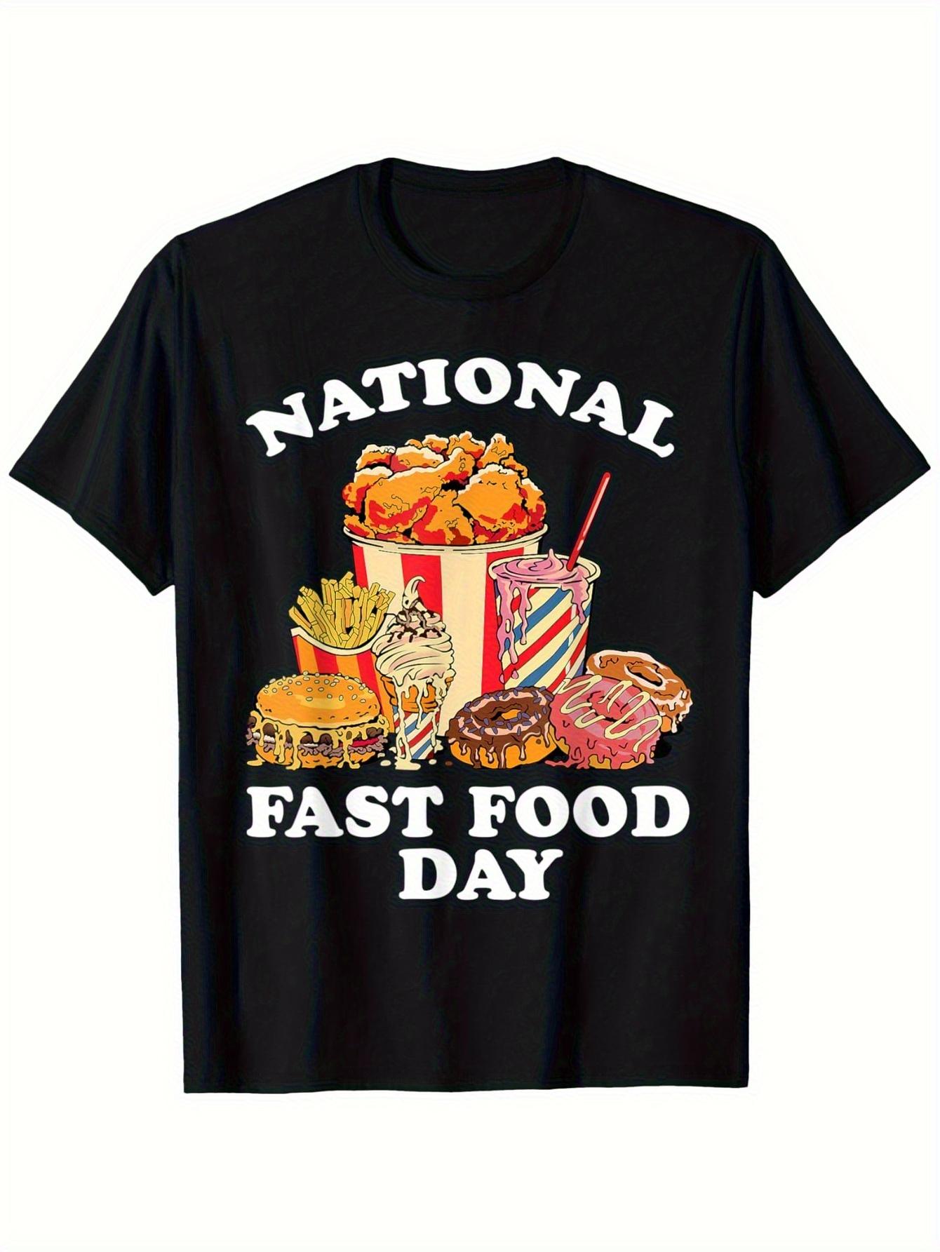 National Fast Food Day  Iced Tea Day cotton shortsleeved Tshirts with French fries hamburgers and fried chicken patterns S