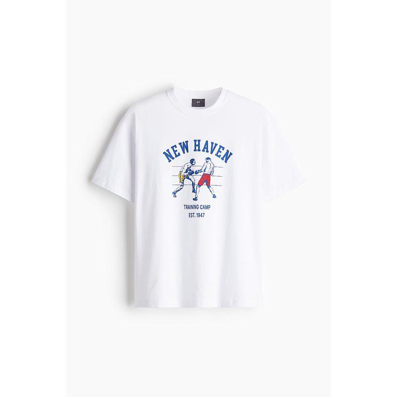 

HM Men s and Women s T-shirt Autumn Leisure Plaid Pure Cotton Letter Graphic Print Crew Neck Short Sleeve Tops 0967955 White/New Haven 180/116