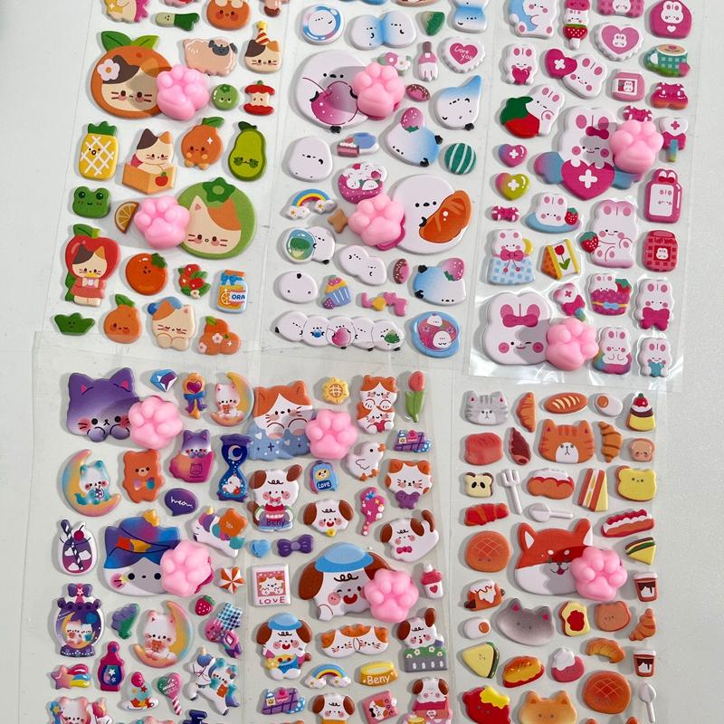 3D Pp Stickers Cartoon Rabbit Panda Cat Paw Stereo Foam Stickers Phone Cases Scrapbook Diary Decoration Students Exchange Gift