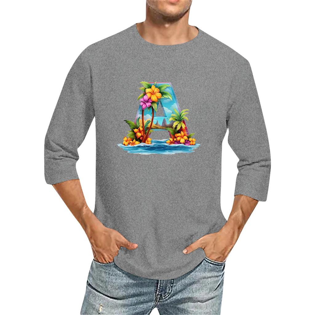 Camiseta de manga tres cuartos con cuello redondo y color liso para hombre